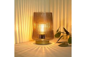 LUSHARBOR Battery Operated Lamp with Timer, Table Lamps for Bedroom, Cordless Battery Powered Lamp with LED Bulb, Decorative Beside Lamp for Living Room Bathroom Shelf Amber