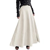 chouyatou Women's Elegant Ruffle Faux Suede Leather Skirt High Waisted A Line Fall Winter Maxi Long Skirt