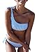 Shele Womens Two Piece Swimsuits One Shoulder Sexy Stripe Low Waist Bikini Set (Blue, L)