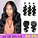 Longjia Hair Brazilian Body Wave Bundles with Closure (16 18 20+14) 8A Brazilian Virgin Human Hair Body Wave Bundles with 4x4 Lace Closure Bundles with Closure