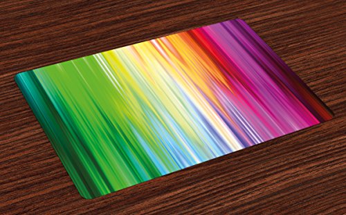 Lunarable Rainbow Place Mats Set of 4, Abstract Colors Looking Like Flowing into one Another Rainbow Color Schemed Artwork, Washable Fabric Placemats for Dining Room Kitchen Table Decor, Multicolor