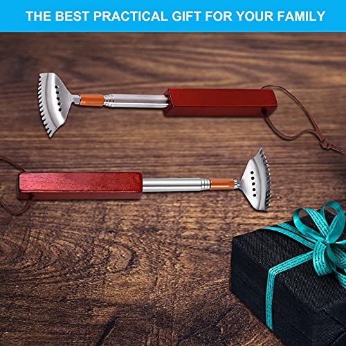 Azymi Back Scratcher Long Extendable, Stainless Steel Back Scratcher with Wood Handle/ Wide Rake