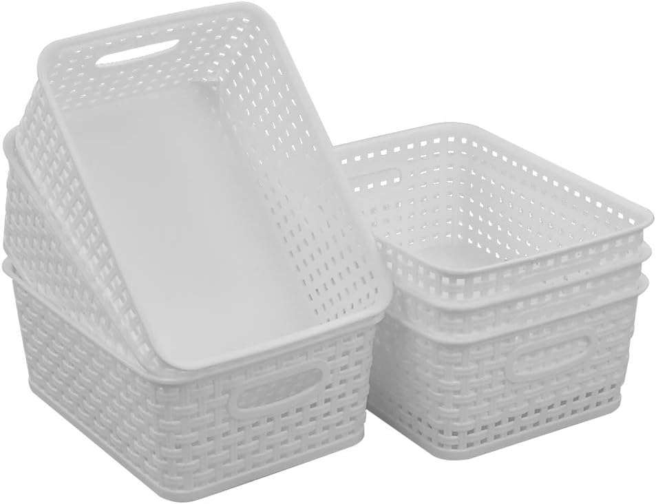 Vababa White Plastic Storage Baskets/Storage Bins, Pack for 6 Amazon