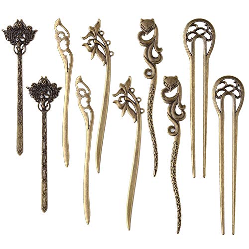 10pcs Women Hair Pin Retro Hair Chopsticks Vintage Hair Stick Antique Bronze Decorative for Hair Diy Accessory