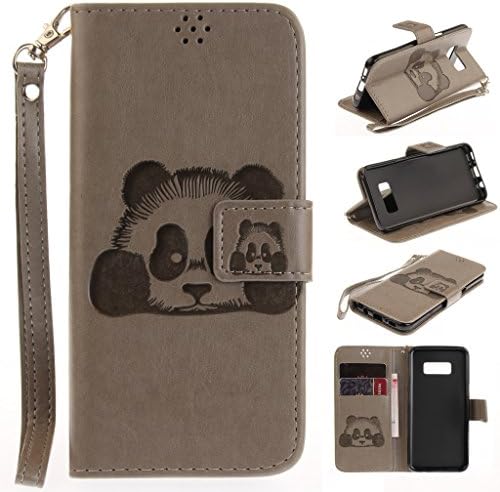 For Samsung Galaxy S8 Plus Case [With Tempered Glass Screen Protector],Metatze 3D Emboss Panda PU Leather With Kickstand Card Cash Packet Magnetic Flip Book Wallet Cover (Gray)