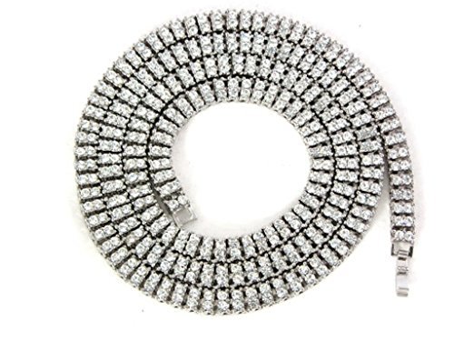 Iced Out Silver 2 ROW Simulated Diamond Chain Necklace 14K Finish - 30