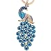 Reizteko Majestic Peacock Keychain Crystal Handbag Charm for Feather Fans Key Chain Bird Animal Lovers Rhinestone Diamond Key Ring Holder Purse Bag Car Hanging Pendant Decoration Gift (Blue)