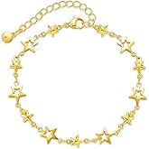 BSTGFTF Star Bracelet for Women 18k Gold Plated with Solid hollow little stars