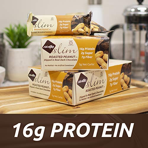 NuGo Slim Dark Chocolate Crunchy Peanut Butter, 17g Vegan Protein, 3g Sugar, 7g Fiber, 180 Calories, Low Net Carbs, Gluten Free, 12 Count - Thumbnail 4