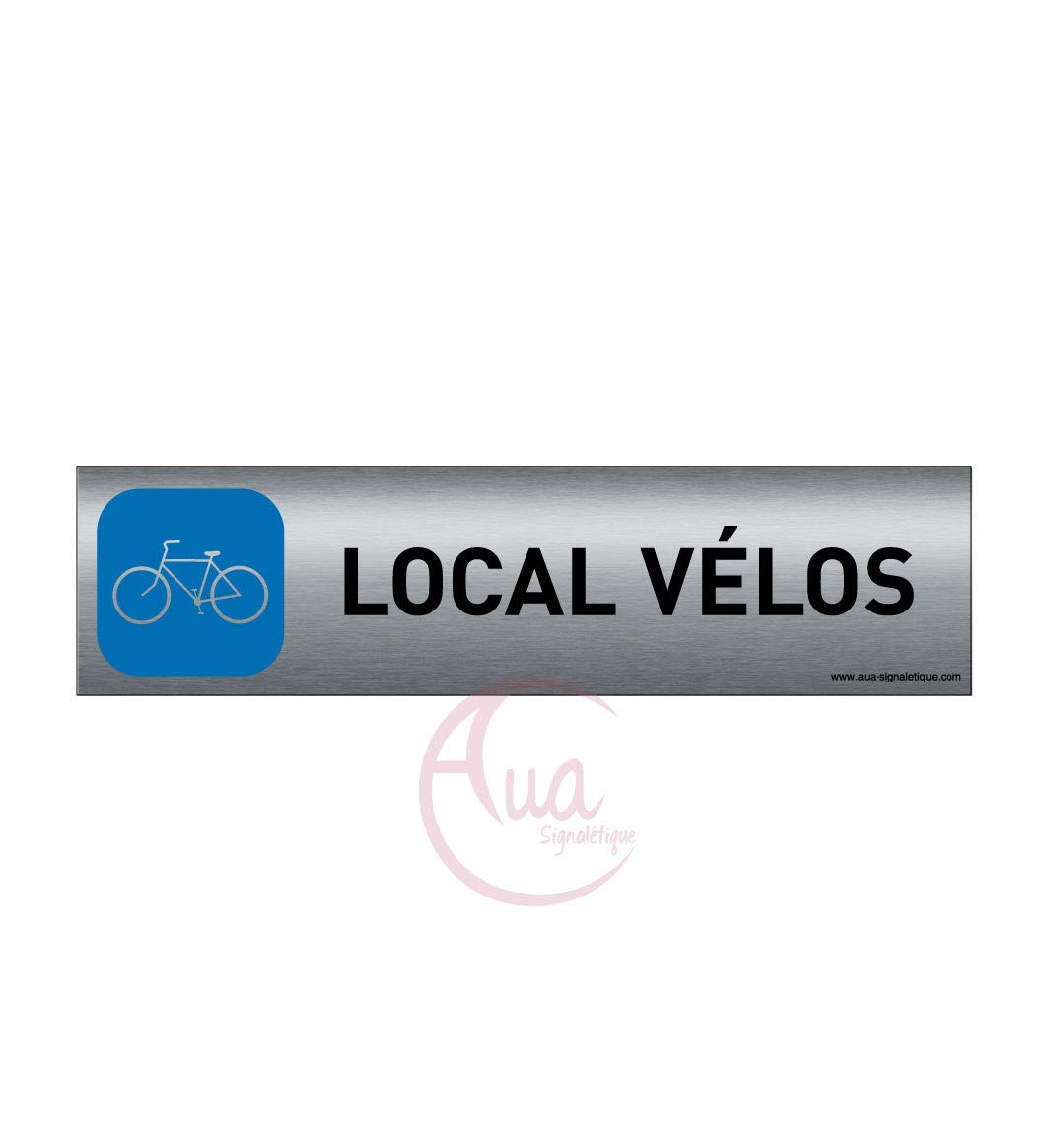 AUA SIGNALETIQUE - Plaque de porte Aluminium brossé imprimé AluSign - 200x50 mm - Double Face adhésif au dos - Impression UV directement sur l'aluminium (Pas de contre collage) (Local vélos)