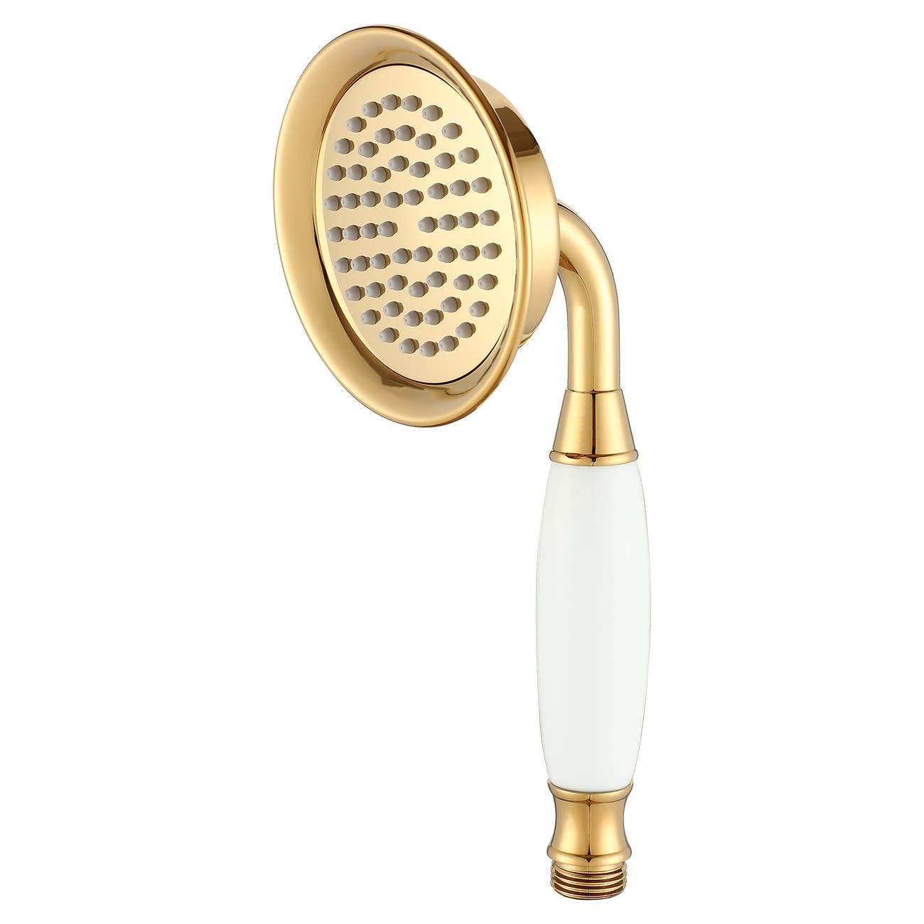 Wussh 3.85 Inch Classic Traditional Brass Telephone Hand Shower Head Polished Gold and Ceramic Handheld Showerheads