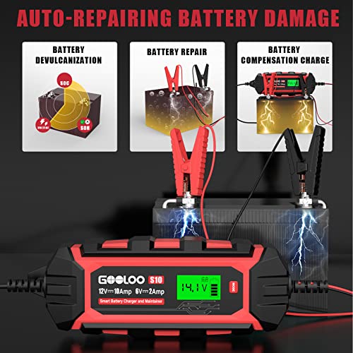 GOOLOO 10Amp Car Battery Charger, 6V and 12V Fully Automatic Battery