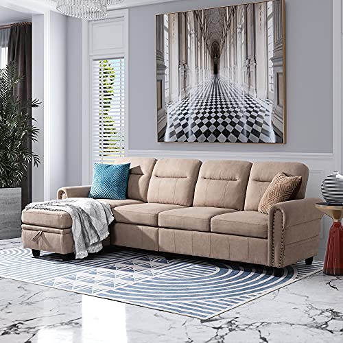 Walsunny Convertible Sectional Sofa Couch with Reversible Chaise, LShaped Couch 4seat Sofas