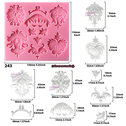 Funshowcase Baroque Style Curlicues Scroll Lace Fondant Silicone Mold for Sugarcraft, Cake Border Decoration, Cupcake Topper, Jewelry, Polymer Clay, Crafting Projects, 5 in Set - Thumbnail 3