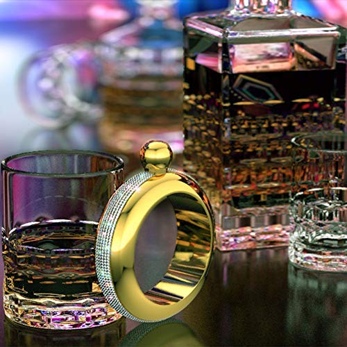 BOKIN Bracelet Bangle Flask 304 Stainless Steel with Handmade, Funnel in Gift Box for Women Girls Dance Birthday Party Club Bar, 3.5oz, Crystal Gold