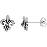 Tiny Sterling Silver Fleur de Lis Stud Earrings 1/4 inch | Perfect for Men and Women Oxidized finish