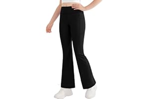 DOCUMO Girls Flare Leggings with Pocket - Bell Bottoms Full Length High Waist Yoga Pants Bootcut Athletic Leggings Teen Girls