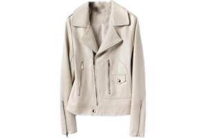 Women's Moto Biker Sheep Leather Jackets Short Diagonal Zipper Real Split Sheepskin Jackets Coats