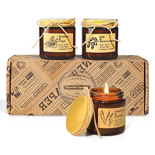 YINUO MIRROR Scented Candles Gift Set, Hand-Poured Natural Soy Wax Apothecary Amber Jar Candles, Perfect Women & Men Gifts with Essential Oils for Stress Relief and Aromatherapy Relaxation, 3Pack