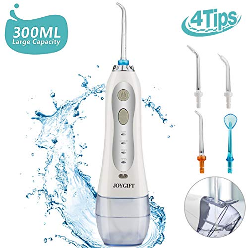Cordless Water Flosser, Dental Oral Irrigator Rechargeable Portable Water Jet Electric Flosser with 4 Jet Tips for Home Travel Women Men Kids Braces, 300ML Capacity & 3 Water Pressure Modes
