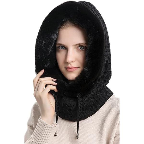 Warm Faux Fur Balaclava Beanie Scarf Mask All-in-One Winter Accessory Aivtalk Hat Scarf Set for Women Winter Slouchy Knit Hats One  main image 4