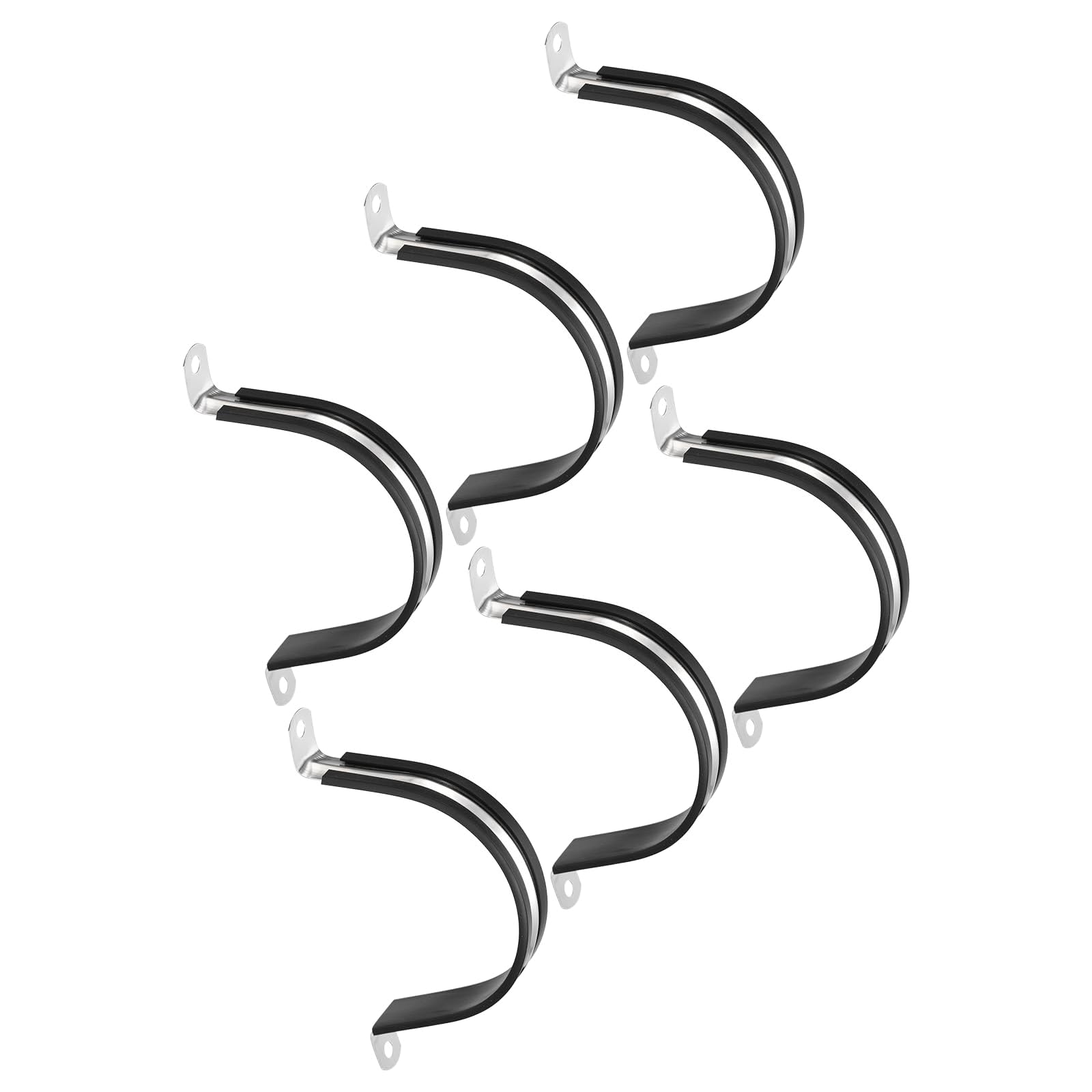 TOP-VIGOR 6Pcs 100mm(3-15/16") Rubber Cushioned Stainless Steel U-Shaped Pipe Clamp, Black
