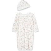 Little Me Clothes for Baby Girls' 2-Piece Nightgown and Cap Set 100% Cotton with Elastic Bottom, Baby Essentials