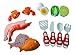 FUNERICA Pretend Cutting Play Food for Kids - with Bright Realistic Looking Eggs, Fish, Fake Food Play Vegetable, Toy Pot, Toy Kitchen Knife with Cutting Board and Basket