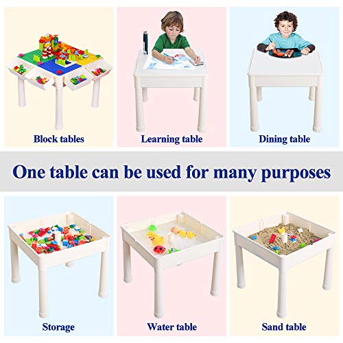 SNAEN Multi-purpose Activity Table Set for Kids Building, Drawing, Reading, Dining - Toddler Play and Learn Desk with 1 Chair and 4 Storage Boxes - Primary Colors for Boys and Girls 3+ (150PCS Bricks)