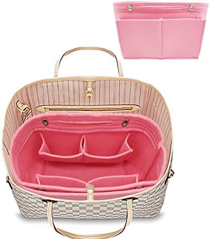 Danslove Felt Fabric Purse Handbag Organizer Bag - MultiPocket Insert Bag Pink L