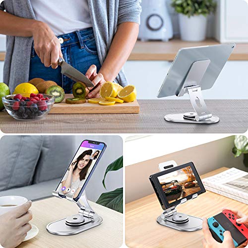 Rotation à 360° Support Telephone, Support Tablette Portable Multi-Angles Réglable en Aluminium, Pliable Support Téléphone pour iPhone/ iPad/ Kindle/ Tablette (3.5 à 9.7 inch), Tout Smartphone