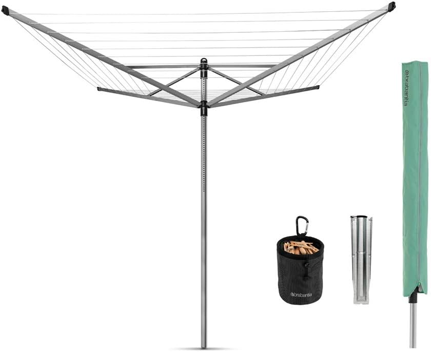 Brabantia, Lift-O-Matic, 50M of Clothes Line, Adjustable in Height, UV-Resistant & Non-Slip Lining, Umbrella System
