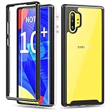 Thonzer Rugged Designed for Samsung Galaxy Note 10 Plus Case/Galaxy Note 10 Plus 5G Case with Invisible Screen Protector, Crystal Clear Full Body Shockproof Slim Fit Cover (Black+Clear)