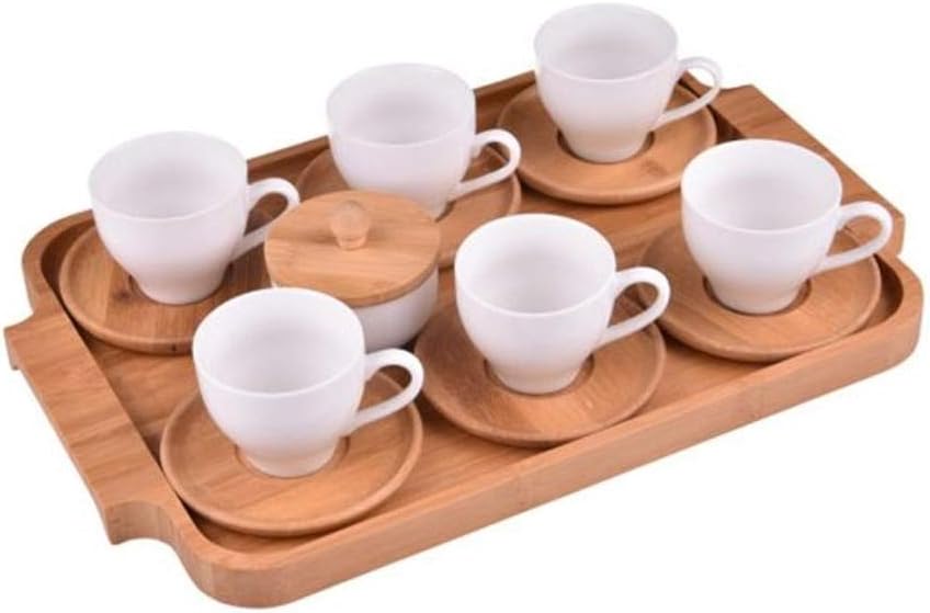 Set of 6 Turkish Coffee Mini Espresso Coffee Cups Espresso Set Porcelain Cups Cup Bamboo Saucers & Tray Espresso Coffee Marya 15 Pieces
