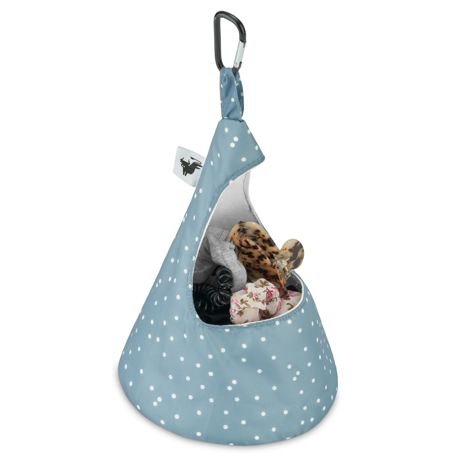 DimBull Conical Peg Bag – Hanging Clothes Peg Holder for Washing Line – Durable Polka Dot Peg Storage Bag with Carabiner Hook – Washable, Large Capacity