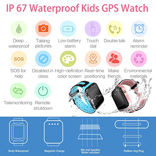 [SIM Card Included] Kids Phone Smart Watch IP67 Waterproof GPS Tracker for Boys Girls Two Way Call SOS Phonewatch Anti-Lost Game Camera Pedometer Outdoor Travel Wristband Birthday Gifts