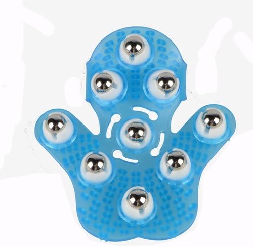 Flashmen Hand Massager Glove Palm Shaped Body Massager Ball Roller Rotate 360 degrees 9 Metal Roller Ball Quick Relief from Muscle Pain (Blue)