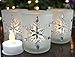 Snowflake Frosted Glass Candleholders - Set of 3 - Glittery Snow Flake Holders with Jewels - 2.75