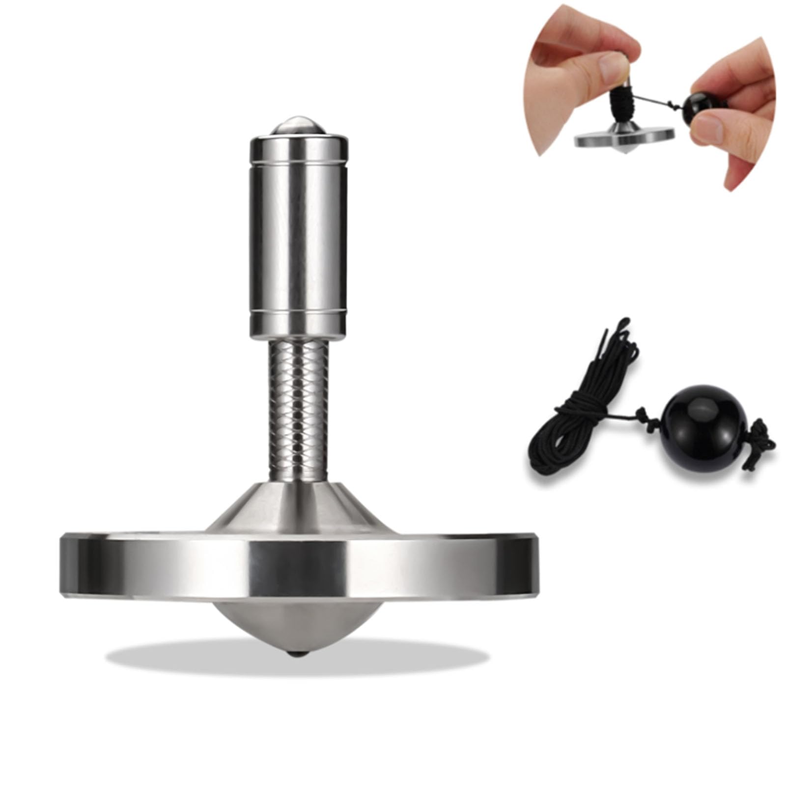 Precision Spinning top with String, High Performance Stainless Steel Metal Anty-Gravity Desktop Gyro Toys, Amazing Spin Time Up to 15 Minutes, Efficiently Waste Your Time (Silver S)