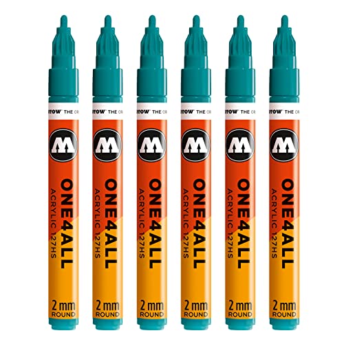 Molotow One4All 127HS Acryl Marker (2,0 mm Strichstärke, hochdeckend und permanent, UV-beständig, für fast alle Untergründe) 6 Stück Farbe 206 lagunen blau