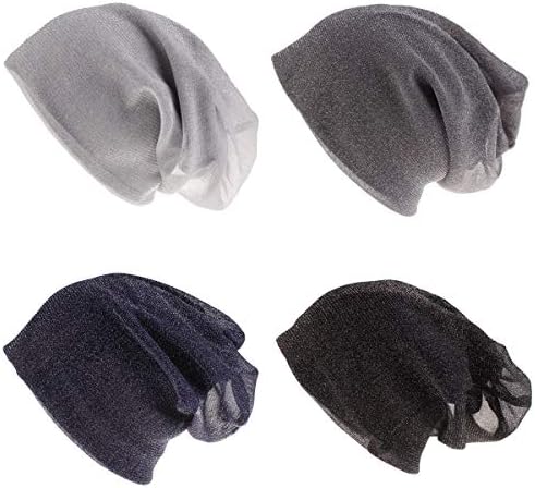 4 Pack Women Men Stylish Thin Hip-hop Soft Stretch Knit Slouchy Beanie Hat Skull Cap