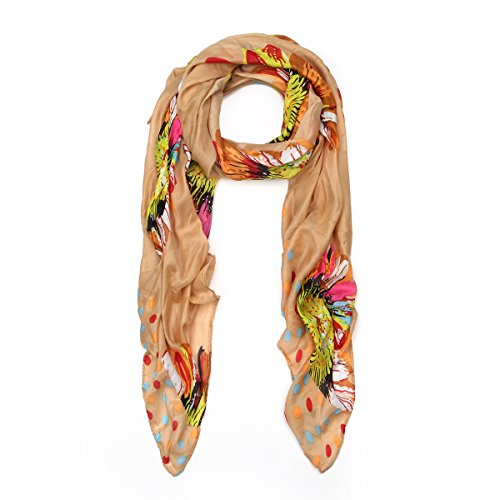 Premium Sunflower Print Fashion Scarf Wrap, Brown