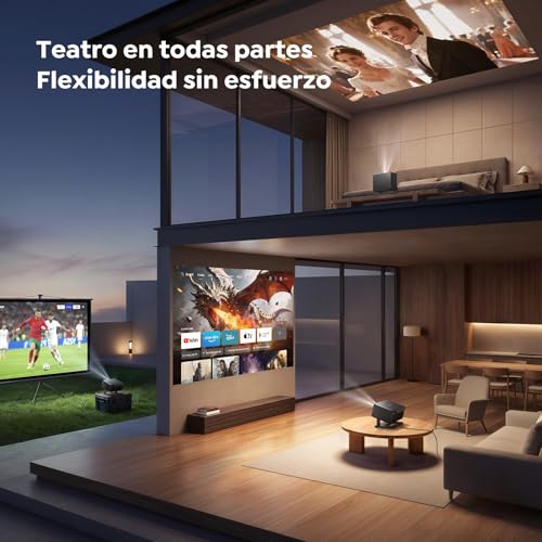 Projector 4K 【Google TV/Official Apps/Auto Focus/Keystone】Portable Projector App Integrated Language Control 1080P FHD Native, WiFi 6 & Bluetooth Smart Projector for Mobile/Outdoor/Home Cinema/Ceiling
