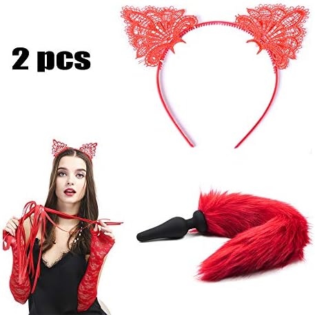 MDZI SILICONE Fox Tail Headband Headwear 2 PCS for Prom Party Costume Cosplay Kit RED&RED B~UTT Massaging Wand Plug Anale - Beginner Starter Set - 100% Medical Grade –Hypoallergenic