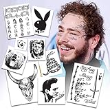 BONUS PACK: Post Malone Temporary Tattoos | Includes FACE, HANDS & ARM Tattoos | REALISTIC | Life-Sized