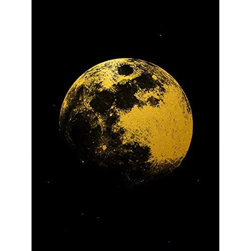 Artery8 Gold Effect Yellow Black Moon Lunar Surface Space Unframed Wall Art Print Poster Home Decor Premium
