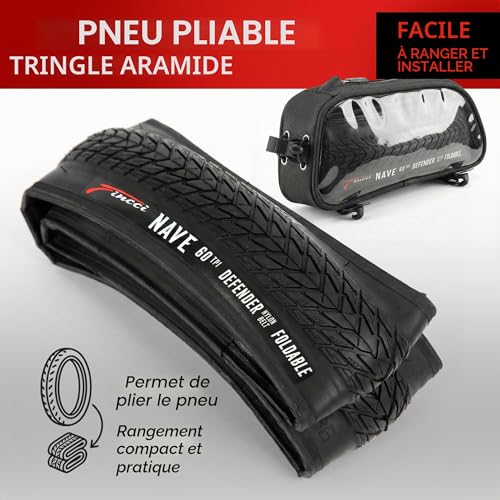 Fincci Gravel Pneus 700x35c avec 2x Chambre a Air Schrader 37-622 - Paire Pliable Tire 28 x 1.35 Pouces avec Protection Anti Crevaison 1mm 30 TPI pour Tournée & Électrique & Route & Hybrid & VTT Velos | ETRTO 37-622 700x35c Tyre and Chamber - 60 TPI 50-80 PSI - Puncture Proof 1mm for City Road Hybrid Electric Bike