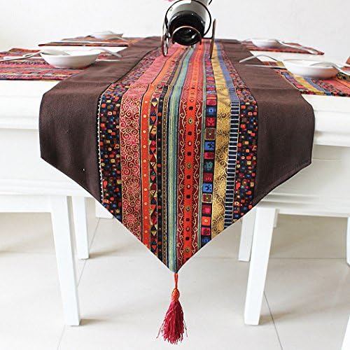 uxART Handmade Dining Table Runner Tassel 12.5 x 86", Ethnic Hippie Multi Color Coffee Top Home Decoration
