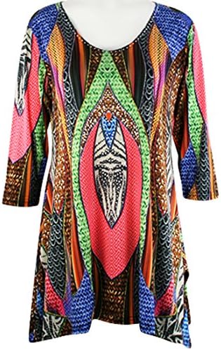 Valentina Signa - Color Collage, 3/4 Sleeve V-Neck Tunic Rhinestone Highlights