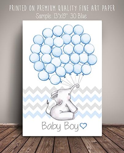 Chevron Elephant Baby Shower Guest Book Alternative, Nursery Art Print, Balloon Guest Book, Choose your colors, ships within 5 Business Days - EBTGF